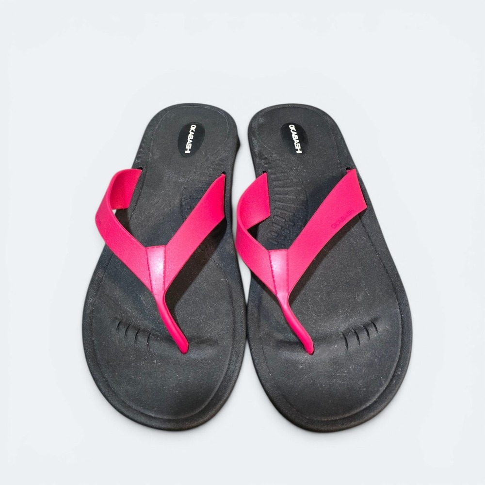 Okabashi Womens Flip Flop Sandals Black Pink Thong Comfort Arch Support Sz L(10)
